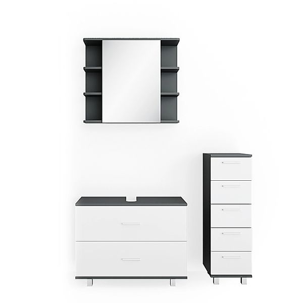 Vicco Badmöbel-Set Ilias Anthrazit/Weiß 3 Teile mit Unterschrank 80 cm günstig online kaufen