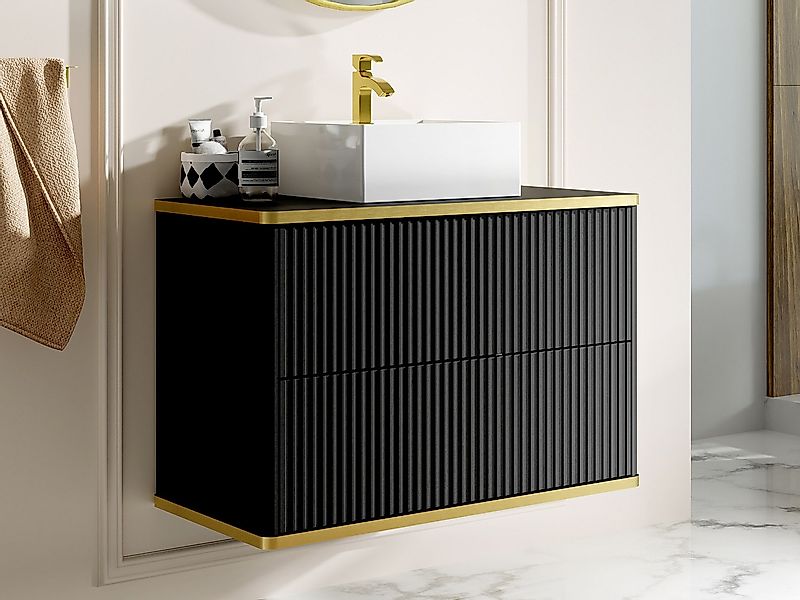 Waschbeckenunterschrank hängend mit Aufsatzwaschbecken - Streifenoptik - Go günstig online kaufen