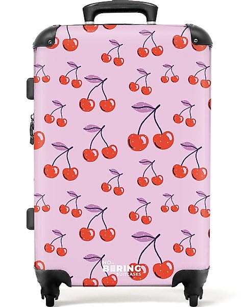 NoBoringSuitcases.com© Hartschalen-Trolley Lila mit roten Kirschen günstig online kaufen