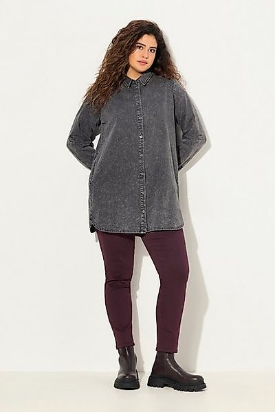 Ulla Popken Longbluse Jeanshemd Nieten A-Linie Hemdkragen Langarm günstig online kaufen