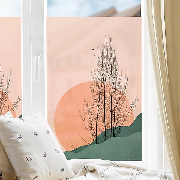 Fensterfolie Sonnenuntergang mit Baum günstig online kaufen
