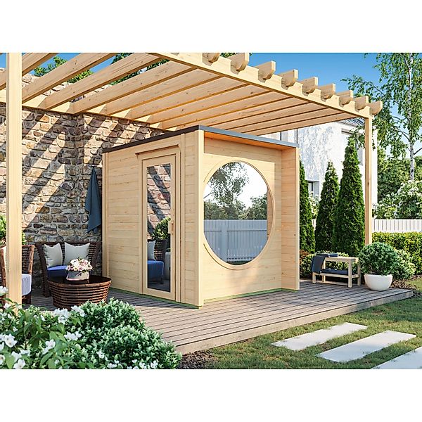 Fjordholz Saunahaus Modell Box Größe XXS Natur Spiegelglas günstig online kaufen