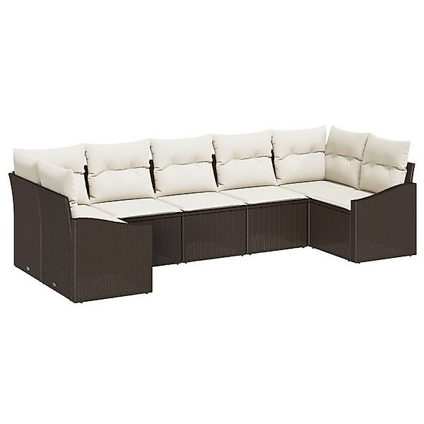 vidaXL Loungesofa 7-tlg. Garten-Sofagarnitur mit Kissen Braun Poly Rattan, günstig online kaufen