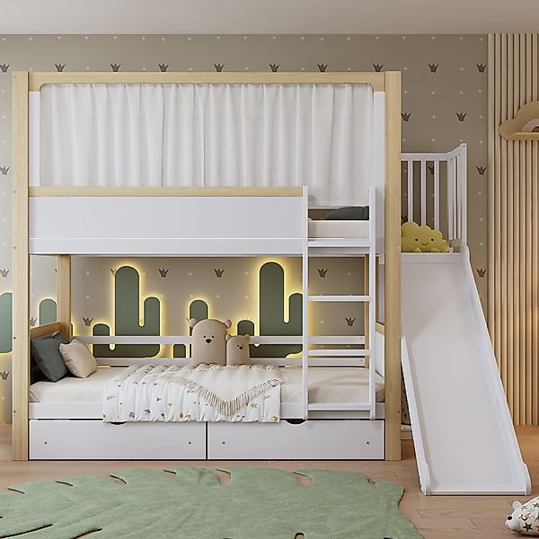 Flieks Etagenbett, Kinderbett 90x200cm mit Stoffvorhang, günstig online kaufen