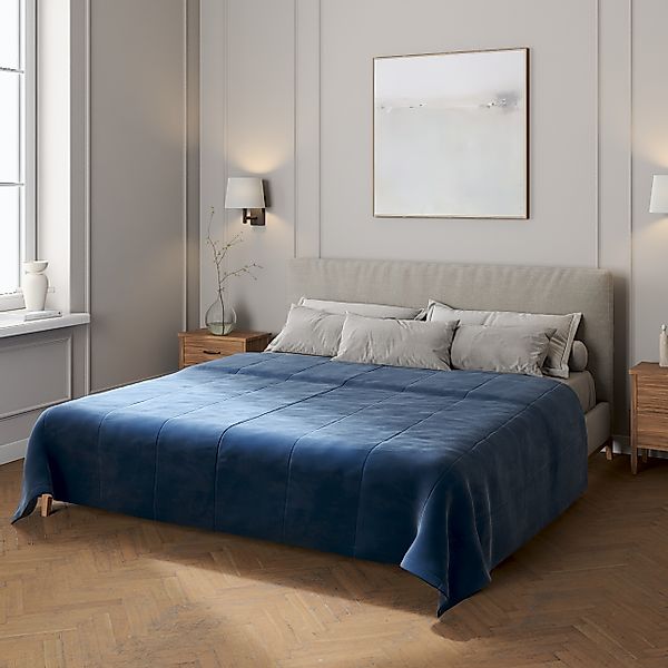 Velvet-Tagesdecke mit Streifen-Steppung, dunkelblau, Velvet (704-29) günstig online kaufen