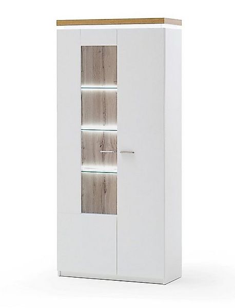 expendio Vitrine Claire 13 weiß / Wotan Eiche Nb. 88x197x38 cm mit Deckplat günstig online kaufen