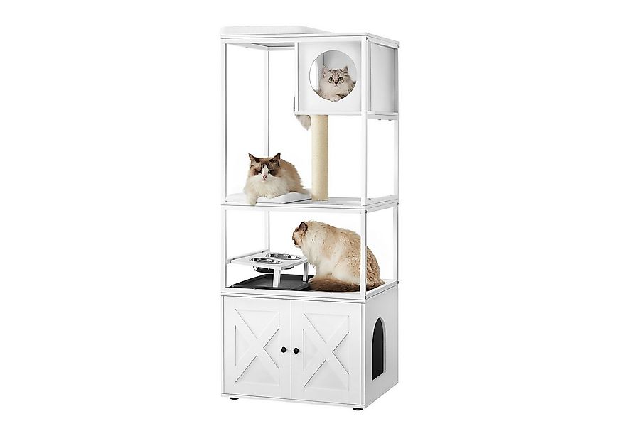 FEANDREA Kratzbaum, 3-in-1, mit Katzenklo-Schrank, erhöhter Napfständer günstig online kaufen