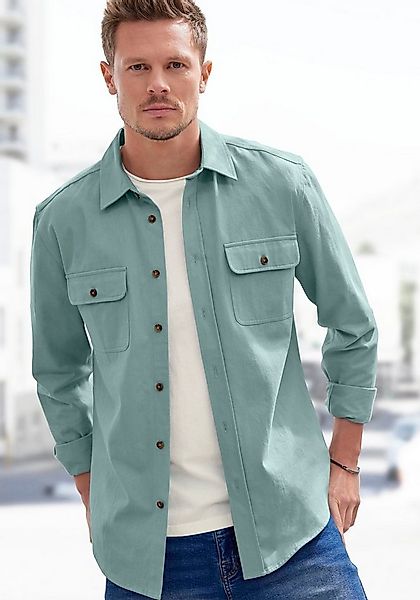 John Devin Langarmhemd, Overshirt aus reiner Baumwolle, mit aufgesetzten Ta günstig online kaufen