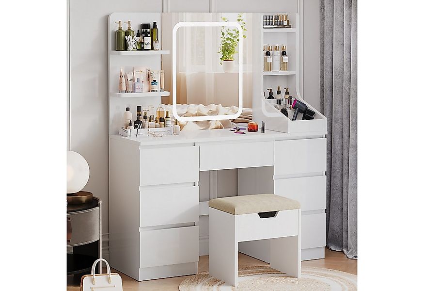 HOMALL Schminktisch Schminktisch mit Spiegel und LED Mit 7 Schubladen und 8 günstig online kaufen