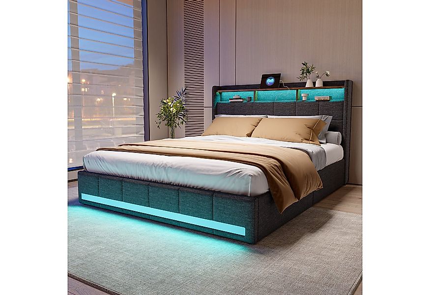 Furnishings Home Polsterbett LED Doppelbett 140x200cm, Stauraumbett mit Kop günstig online kaufen