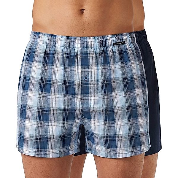 Schiesser 2-er Set Boxershorts Blau-weiß kariert & Dunkelblau günstig online kaufen