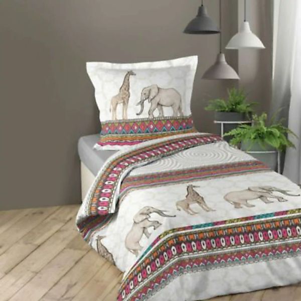 dynamic24 2tlg Bettwäsche 140x200 cm Baumwolle Afrika Elefant Giraffe Bett günstig online kaufen