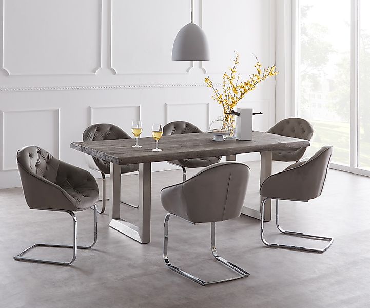 DELIFE Esstisch Edge, Akazie Platin 200x100 XL Edelstahl Breit Live-Edge günstig online kaufen