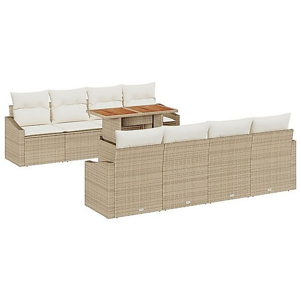 vidaXL Loungesofa 9-teiliges Garten Essgruppe Set mit Kissen Beige Poly Rat günstig online kaufen