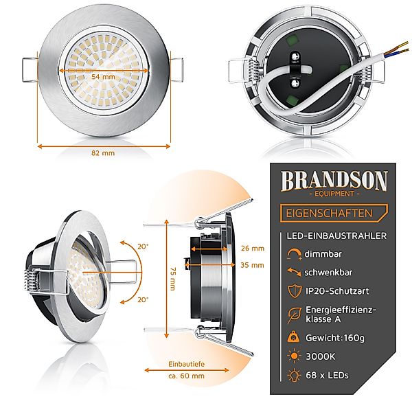 Brandson LED Einbaustrahler, Dimmfunktion, Schwenkmechanismus, LED günstig online kaufen