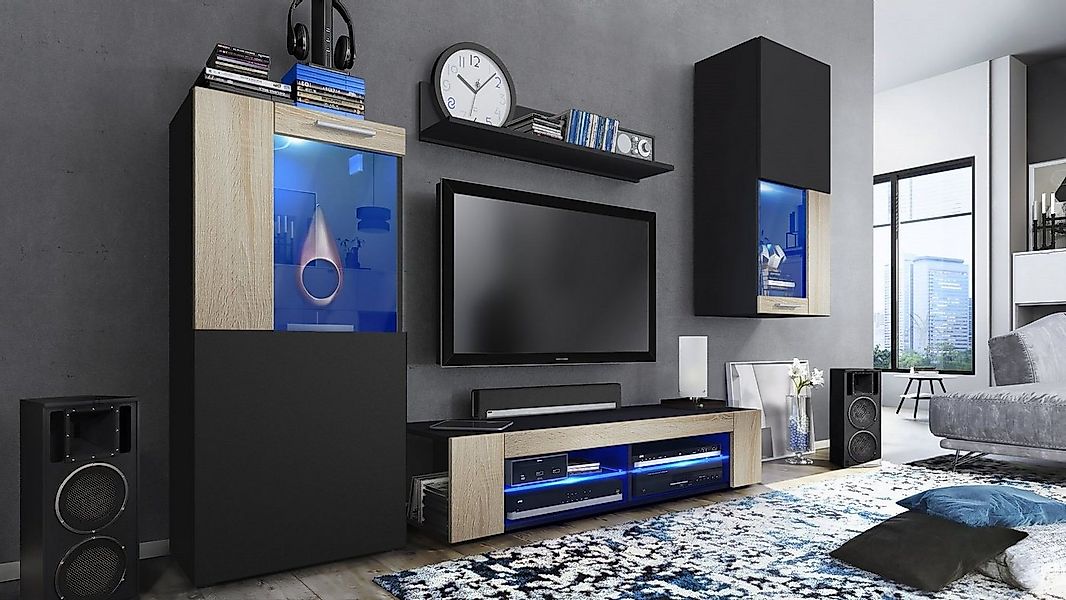 Vladon Wohnwand Movie, (Anbauwand, bestehend aus 1 TV-Board, 2 Vitrinen und günstig online kaufen