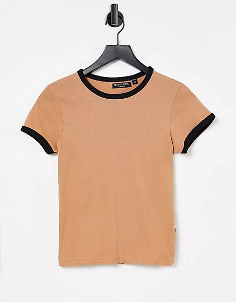 Brave Soul – Claudia – T-Shirt in Camel mit kontrastierenden Abschlüssen-Br günstig online kaufen