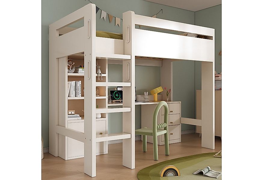 Ulife Hochbett Kinderbtt mit USB-C Schreibtisch, Kleiderschrank und Aktensc günstig online kaufen
