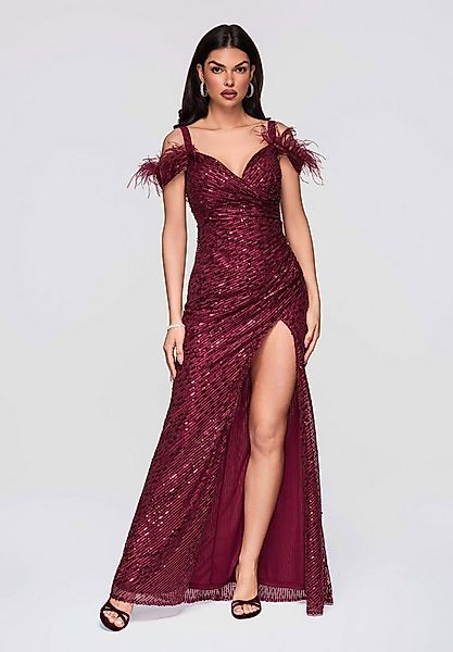 OMBRE Abendkleid Edythe – Elegantes Maxikleid mit Pailletten und Federappli günstig online kaufen