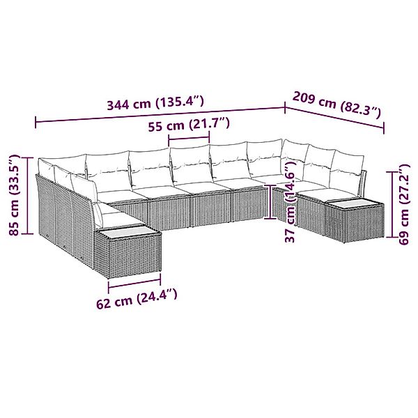 vidaXL Garten-Sofa-Set mit Kissen 10-Tlg Beige Poly Rattan 3348177 günstig online kaufen