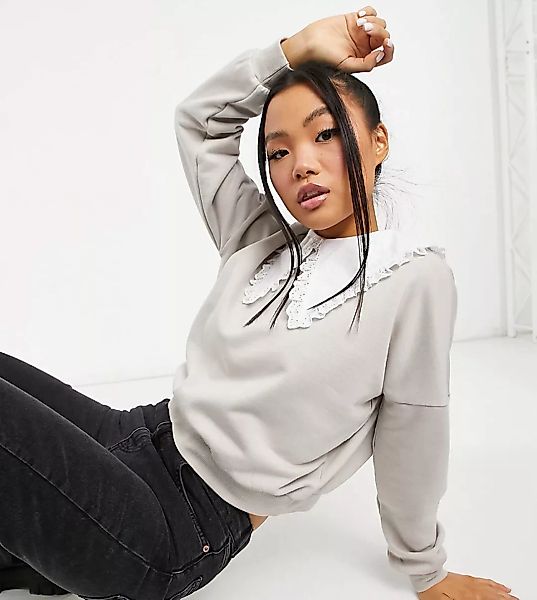 Noisy May Petite – Sweatshirt in Grau mit Kragen günstig online kaufen