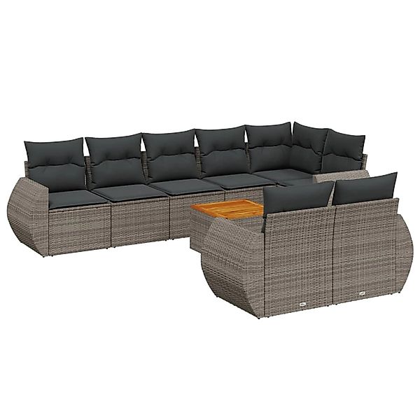 vidaXL 9-Tlg Garten-Sofagarnitur mit Kissen Grau Poly Rattan 3225094 günstig online kaufen