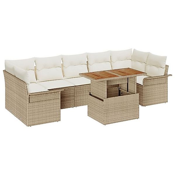 vidaXL Loungesofa 8-teiliges Garten Sofa Set mit Kissen Beige Poly Rattan, günstig online kaufen