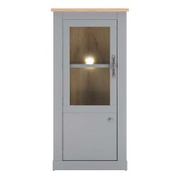 Landhaus Vitrine in Lichtgrau und Eichefarben Glastür günstig online kaufen