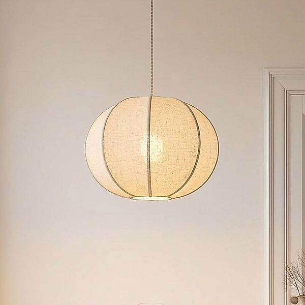 Lindby Hängeleuchte Elfie, Ø 47 cm, beige, Leinen, E27 günstig online kaufen