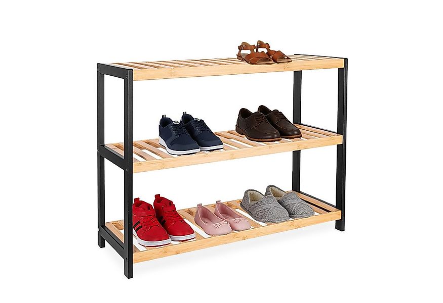 relaxdays Schuhregal aus Bambus, Natur-Schwarz günstig online kaufen