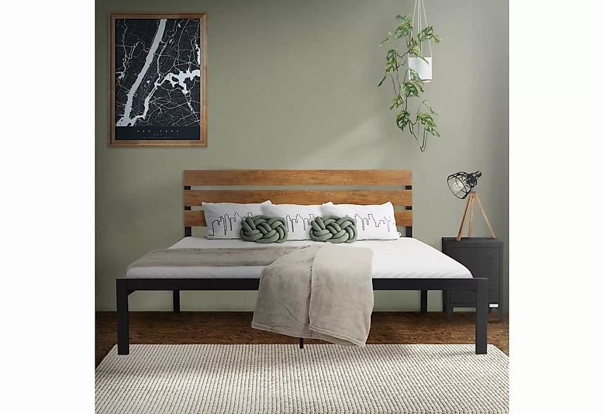 ML-DESIGN Metallbett Bett für Schlafzimmer mit Lattenrost und Holz-Kopfteil günstig online kaufen