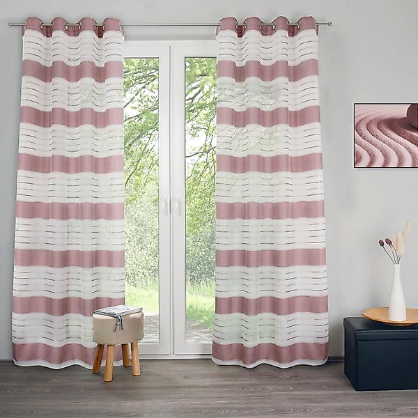decolife Gardine »Estelle«, (1 St.), Ösenschal mit Blockstreifen weiß günstig online kaufen