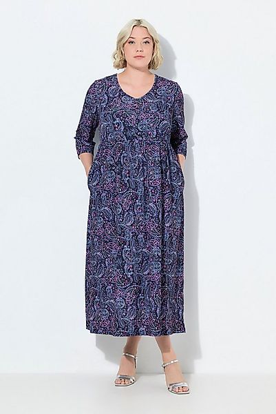 Ulla Popken Maxikleid Jerseykleid A-Linie V-Ausschnitt 3/4-Arm günstig online kaufen