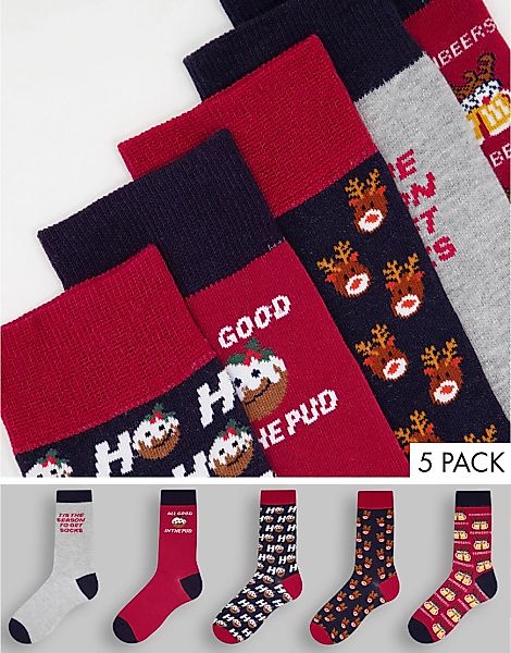 New Look – 5er-Pack Socken in marineblau und mehrfarbig mit Weihnachts-Prin günstig online kaufen