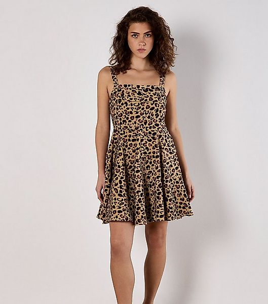 Apricot Druckkleid Animal Print Godet Skirt Dress, mit Trägern günstig online kaufen