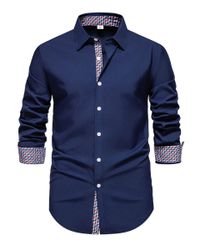 Allthemen Langarmhemd mit stylischen Gingham-Kontrastdetails günstig online kaufen