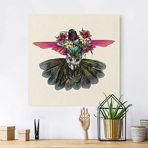 Leinwandbild auf Naturcanvas Illustration floraler Kolibri günstig online kaufen