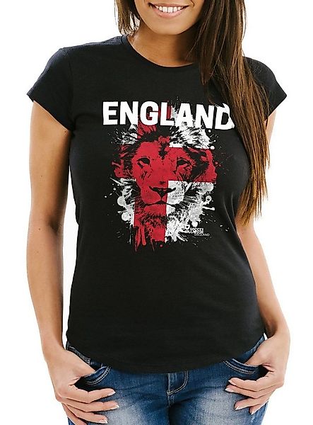 MoonWorks Print-Shirt Damen T-Shirt Fanshirt England Fußball EM WM Löwe Fla günstig online kaufen