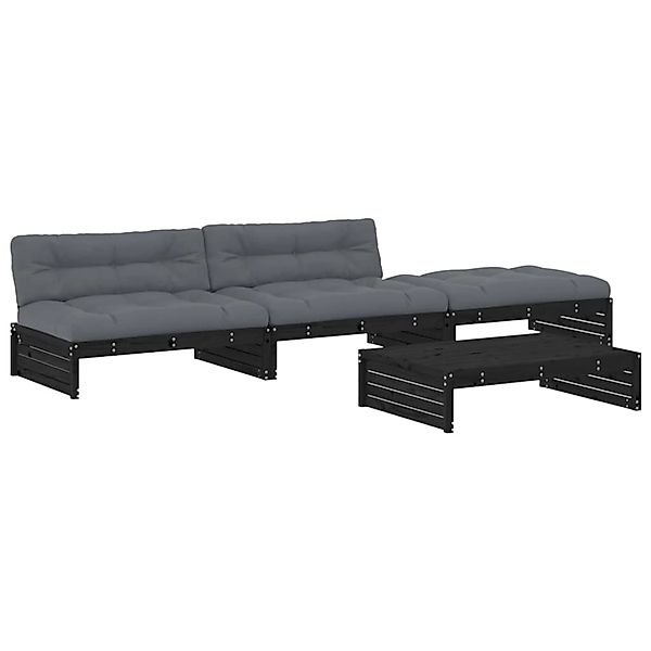 vidaXL 4-Tlg Garten-Lounge-Set mit Kissen Schwarz Massivholz 3186141 günstig online kaufen
