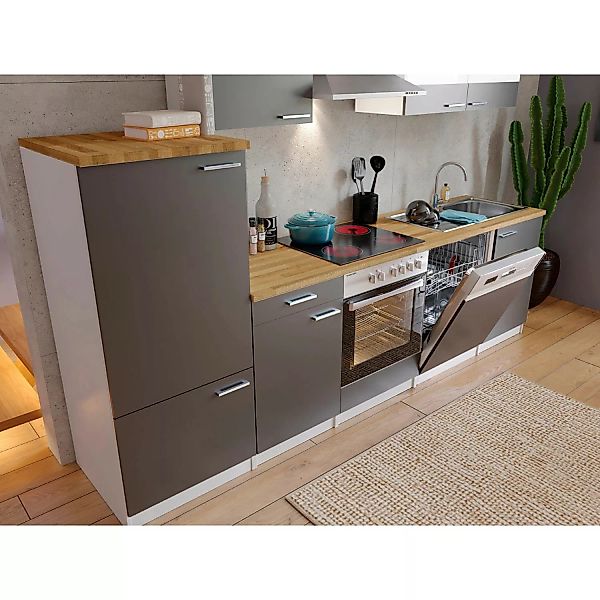 Respekta Economy Küchenzeile KB280WGC 280 cm Grau-Weiß günstig online kaufen