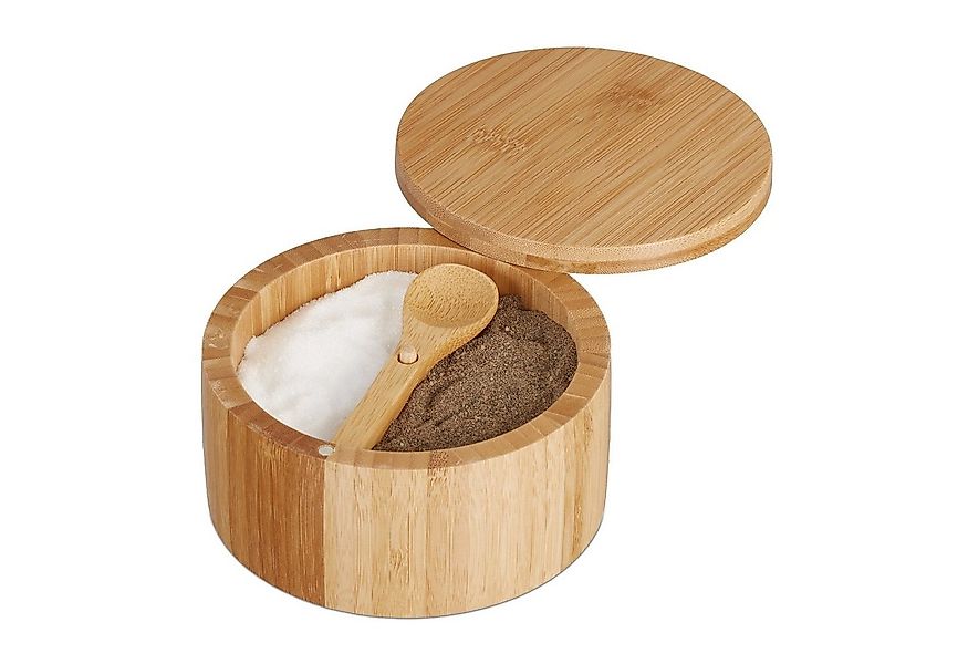 relaxdays Gewürzbehälter Salzbehälter mit Deckel, Bambus günstig online kaufen