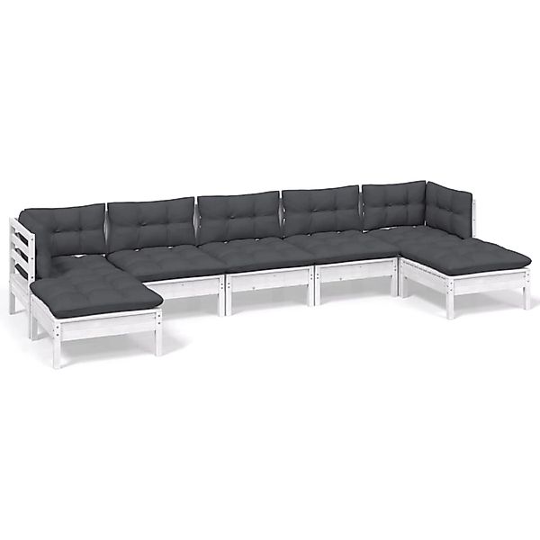 vidaXL 7-Tlg Garten-Lounge-Set mit Kissen Weiß Kiefernholz 3097092 günstig online kaufen