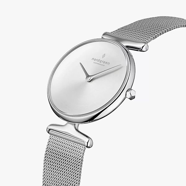 Armbanduhr Unika Silber | Mattes Edelstahl Ziffernblatt - Mesharmband Silbe günstig online kaufen