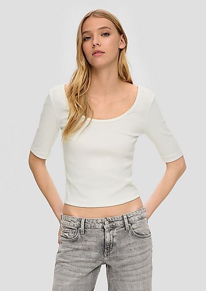 QS Kurzarmshirt T-Shirt Rippshirt mit tiefem Rundhalsausschnitt günstig online kaufen