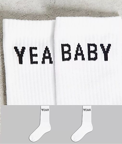 Serge DeNimes – Yeah Baby – 2er-Pack Socken in Weiß günstig online kaufen