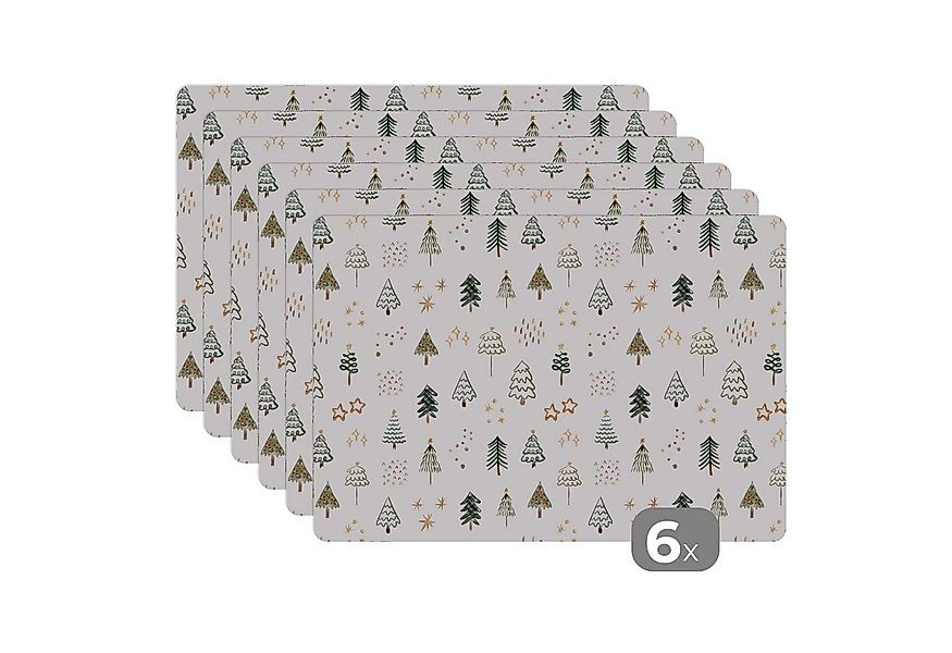 MuchoWow Platzset Weihnachtsbaum - Sterne - Weiß - Weihnachten - Party, (6- günstig online kaufen