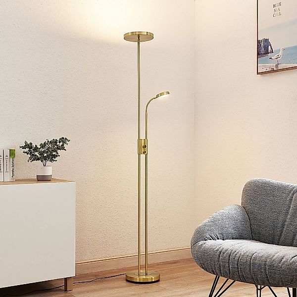 Lindby LED-Stehleuchte Seppa, rund, messing, Metall, 180cm günstig online kaufen