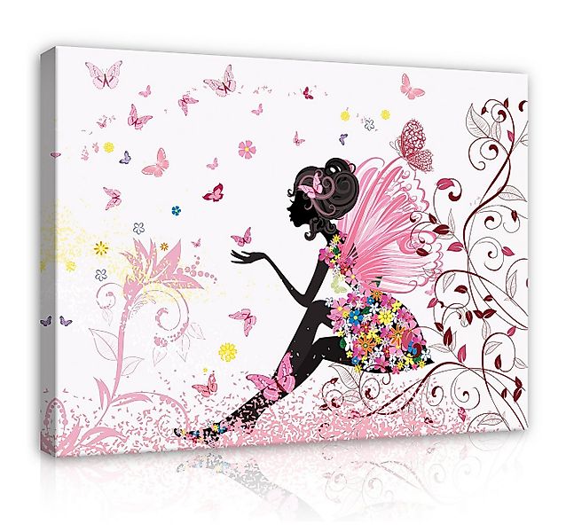 Wallarena Leinwandbild Kinderzimmer Mädchen Fee Blumen Schmetterlinge Baby günstig online kaufen