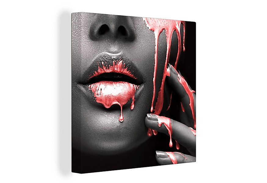 OneMillionCanvasses® Leinwandbild Lippen - Rot - Schwarz, Fotodruck (1 St), günstig online kaufen