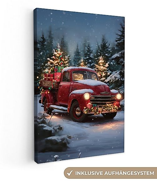 OneMillionCanvasses® Leinwandbild Weihnachts-LKW - Schneewald - Rot, Fotodr günstig online kaufen